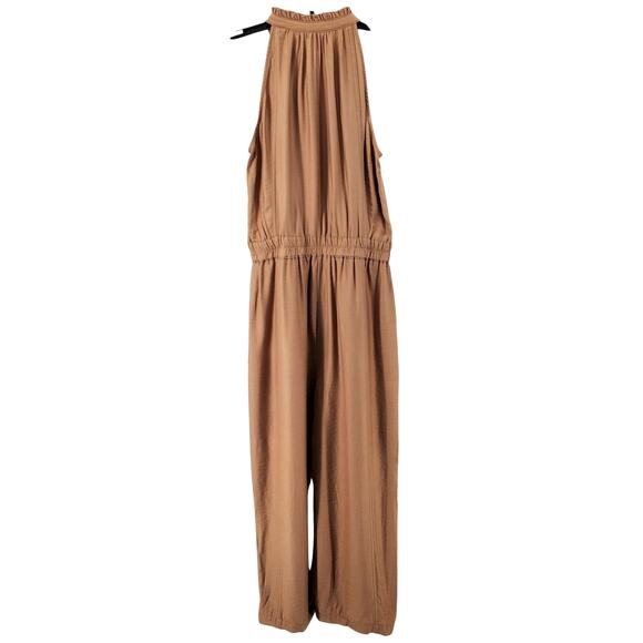 LC Lauren Conrad Small Tan Zippered Halter Ruffle Neck Crop Jumpsuit Pre Owned - Picture 5 of 9